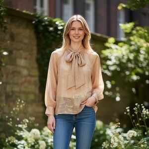 Elegant Women's Gold Blouse with Bow Accent